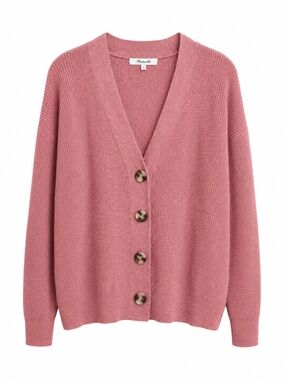 Madewell Dusty Rose Button-Front V-Neck Cardigan
